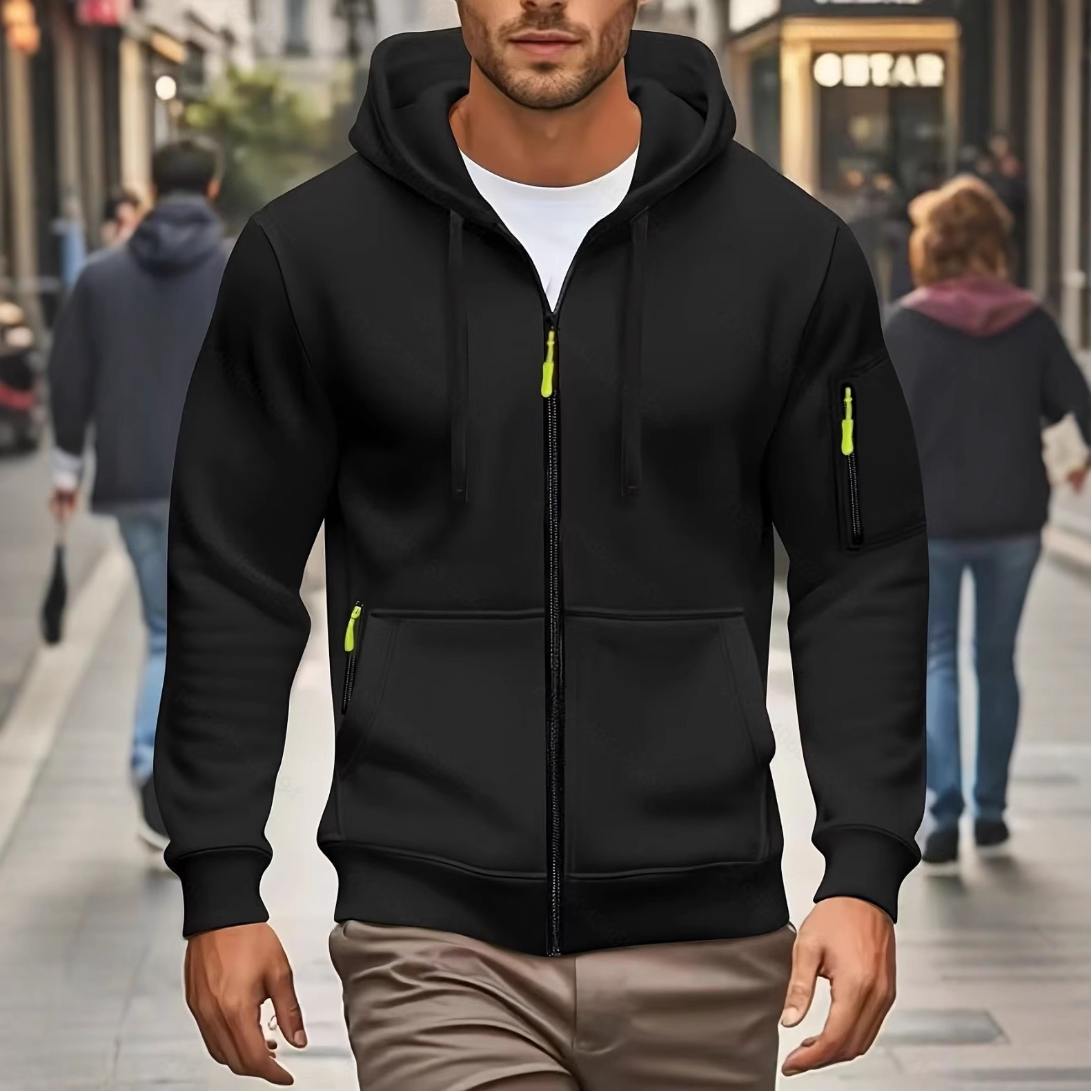 Men's Solid Color Hooded Sweatshirt 2025 Spring New Zipper Cardigan Jacket European Size Casual