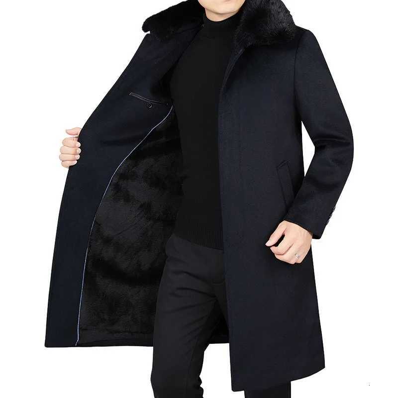 New Winter Men Fleece Fur Collar Woollen Overcoats Cashmere Long Jackets Trench Coats Quality Male Thicker Warm Coat Wool BlendsT251025