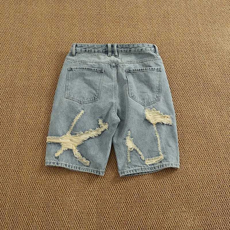Punched and Handsome Trendy Denim Shorts for Men in Summer Versatile Vintage Washed and Five Part PantsXJ251025