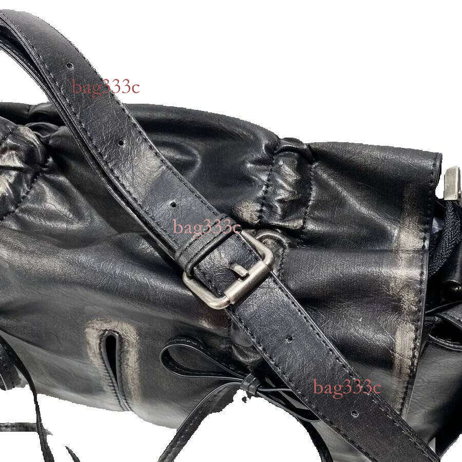 Korean Fashion Versatile Multi-Pocket Drawstring Pleated High-End Handbag Shoulder Trendy Handheld Bag Cowhide Woven Bag