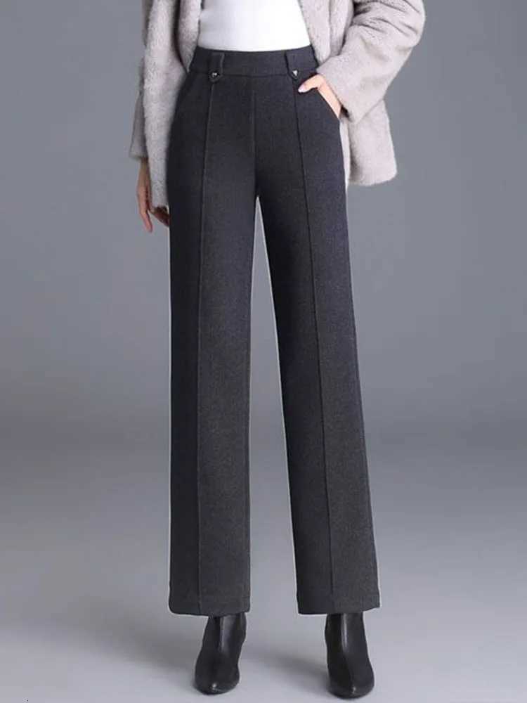 Winter Warm Woolen Wide Leg Pants Korean Fashion High Waist Thick Wool Blend Straight Pantalones Casual Classic Solid Calca NewT251025