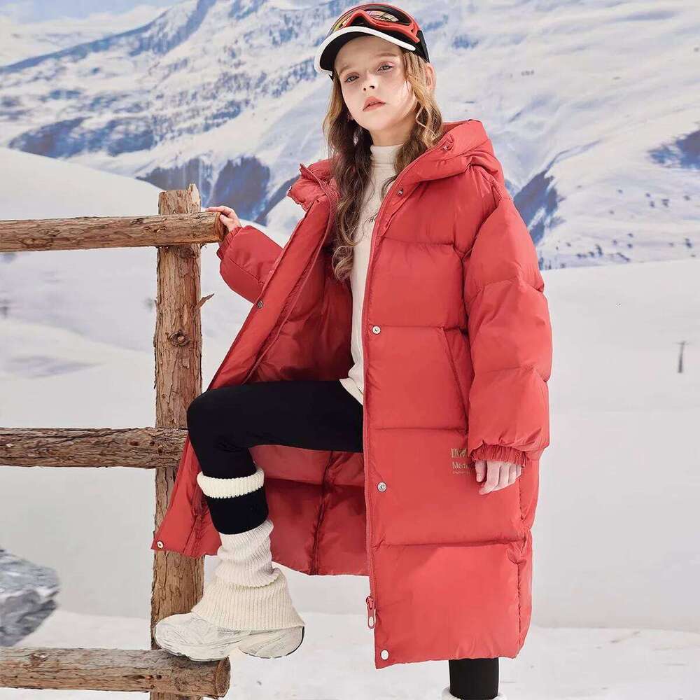 Winter Warm Girls Stylish Gold Letters Long Hooded Zip Puffer Jackets School Kids Thick Coats Children Outfit Windbreaker 4-16Yr