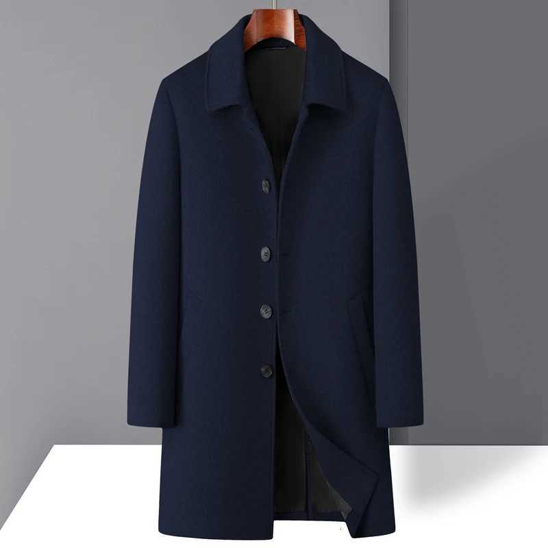 Highquality mens fashionable stylish and versatile solidcolor casual long woolen overcoat wool woolen overcoatT251025