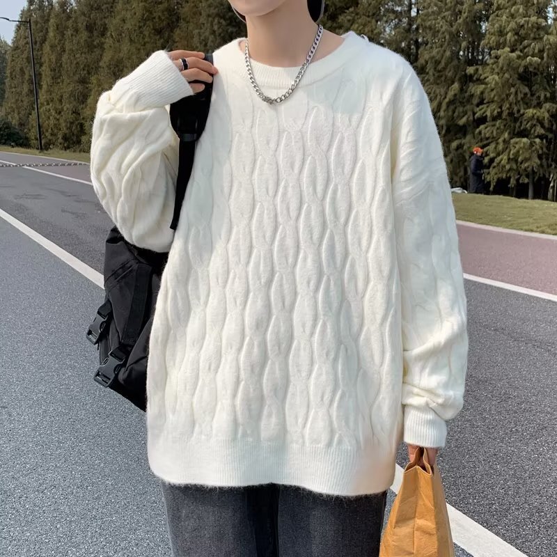 Men's Pullover Sweater Spring Autumn Loose Korean Style Trendy Solid Color Knitwear Round Neck Designer Sweater Casual Couple Clothes
