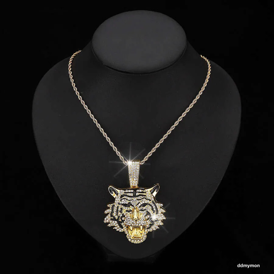 Men's Hip-Hop Tiger Pendant Necklace: Alloy Cuban Chain With 3D Full Dia Style Ddmymon