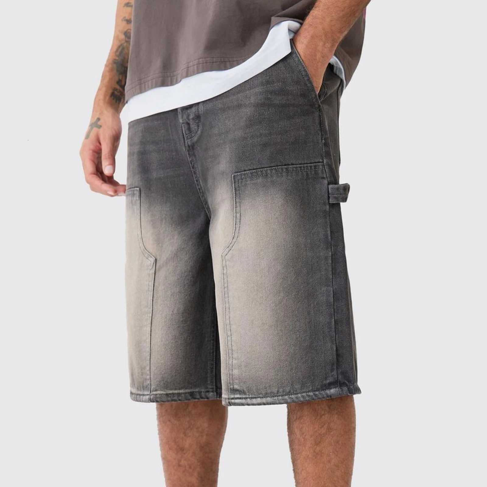 Mens Loose Denim Shorts Baggy Casual Wide Leg Mid Jean Jorts Zipper Hip Hop Shorts with Pockets Vintage StreetwearXJ251025