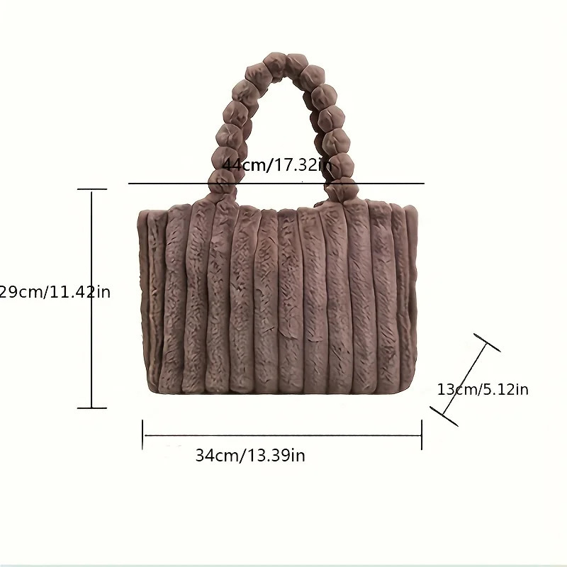 Large Capacity Plush Tote Bag Stiped Faux Fur Shoulder Womens Soft Fluffy Handbag 251018