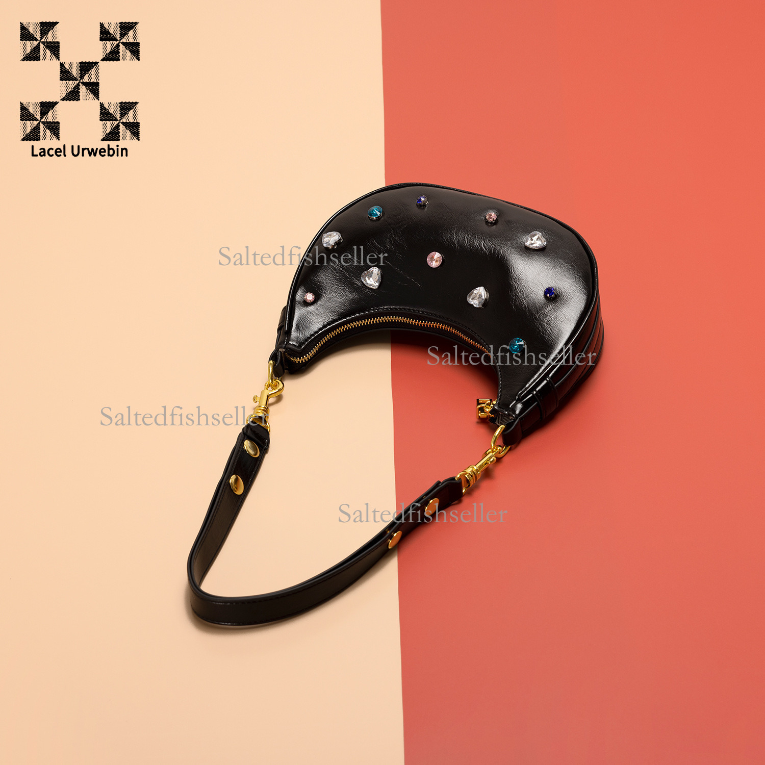 Lacel Urwebin Designer Luxury Women's Silver Crescent Bag Fashion New Single Shoulder Cross Shoulder Underarm Bag High Quality Trendy Bright Diam