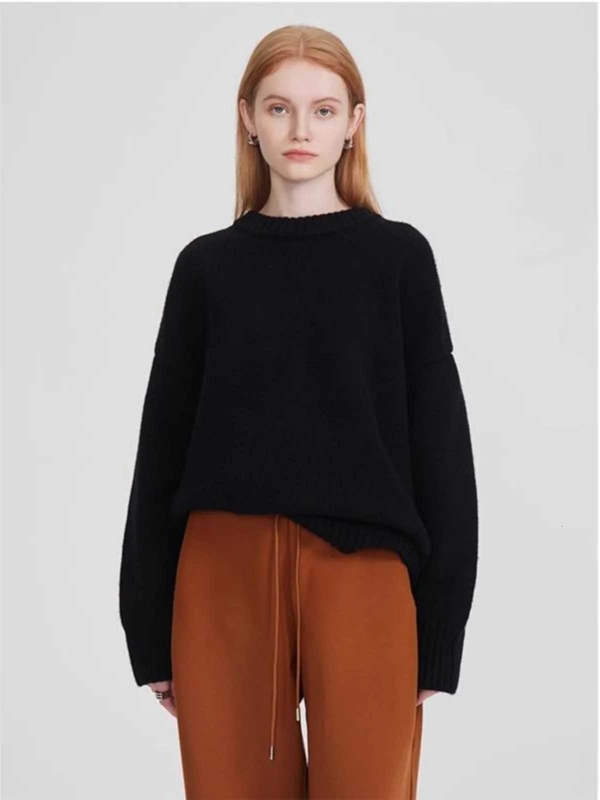 Autumn and winter round neck mountain cashmere sweater ROW wind loose lazy sweater long sleeve thick sweater top womanT251025