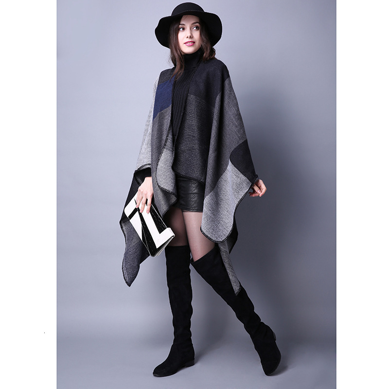 Autumn Winter Scarf Versatile Plaid Womens Travel Shawl Imitation Cashmere Ethnic Style Split Thickened Cape
