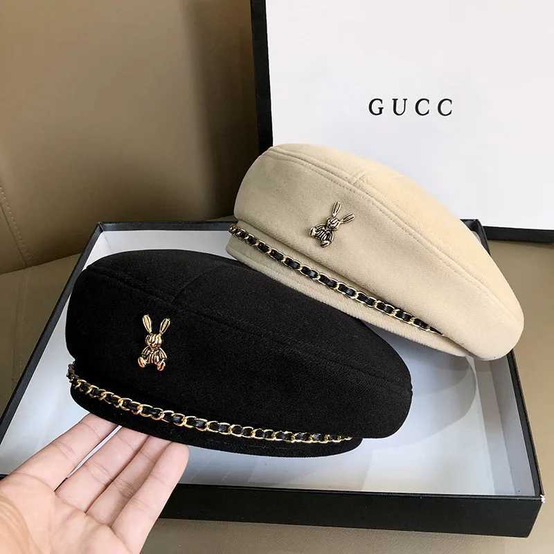 Sweet cool metal chain beret fem British retro star anise hat autumn and winter Korean version fashion bud painter hat tide Y251025