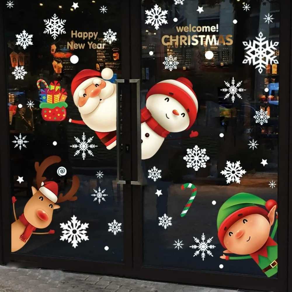 Christmas Window Clings Cute Xmas Decorations for Winter Holiday Home Party Santa Reindeer Snowman Snowflake Stickers for Glass C251024