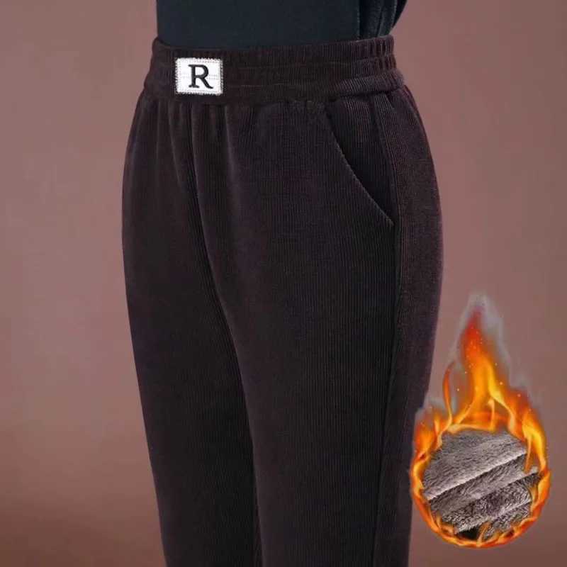 Plush Thick Casual Pants Womens Elastic High Waist Warm Lamb Fur Lined Harlan Pants Loose Corduroy Straight Trousers SweatpantsT251025