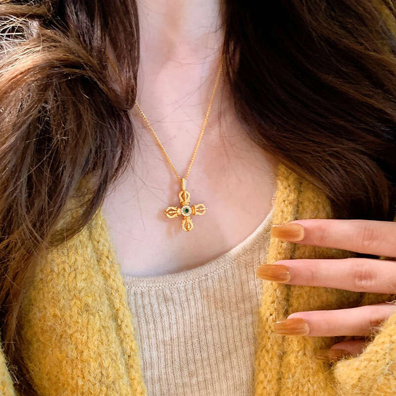 Vra Cross Necklace High-Value Design Fashionable New Double-Sided Wear Clavicle Chain for Women