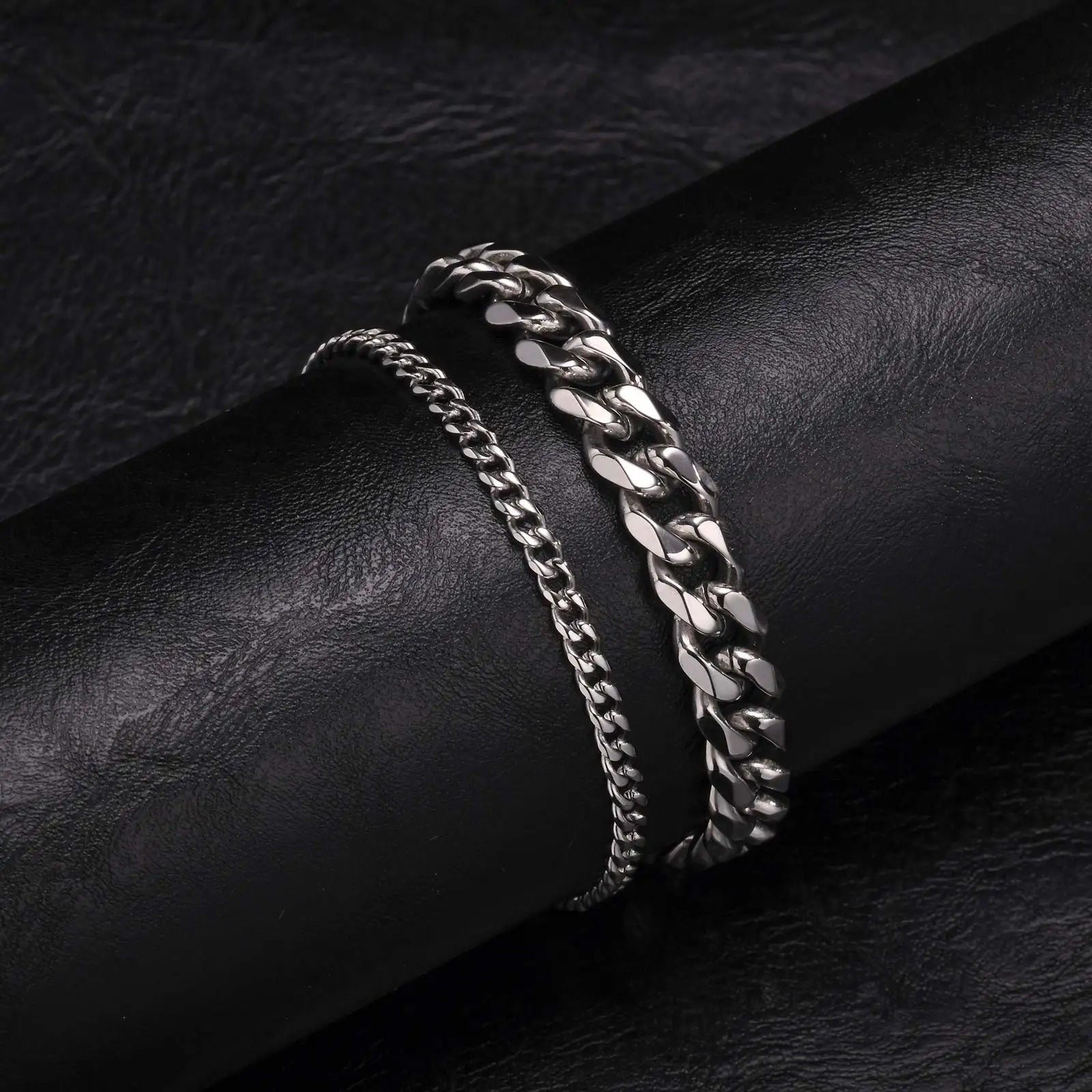 2pcs Mens Chain BraceletsSilver Gold Black Color Stainless Steel Twisted Rope ChainTrendy Cuban Link Chain Wristband Gift 251023