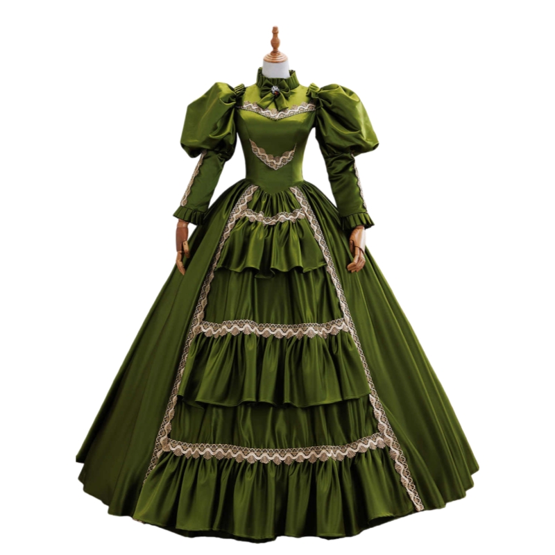 Vintage Victorian Green Prom Dresses Ruffles Floor Length High Collar Long Sleeves Celebrity Dress Historical Renaissance Women Costume 2026 Evening G