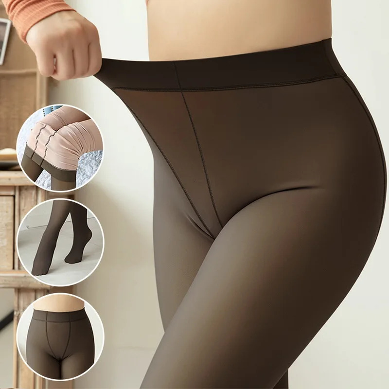 Large Size Winter Women Warm Leggings Elastic High Waist Fleece Thermal Tights Ladies Fake Translucent Thick Pantyhose Stockings 251018