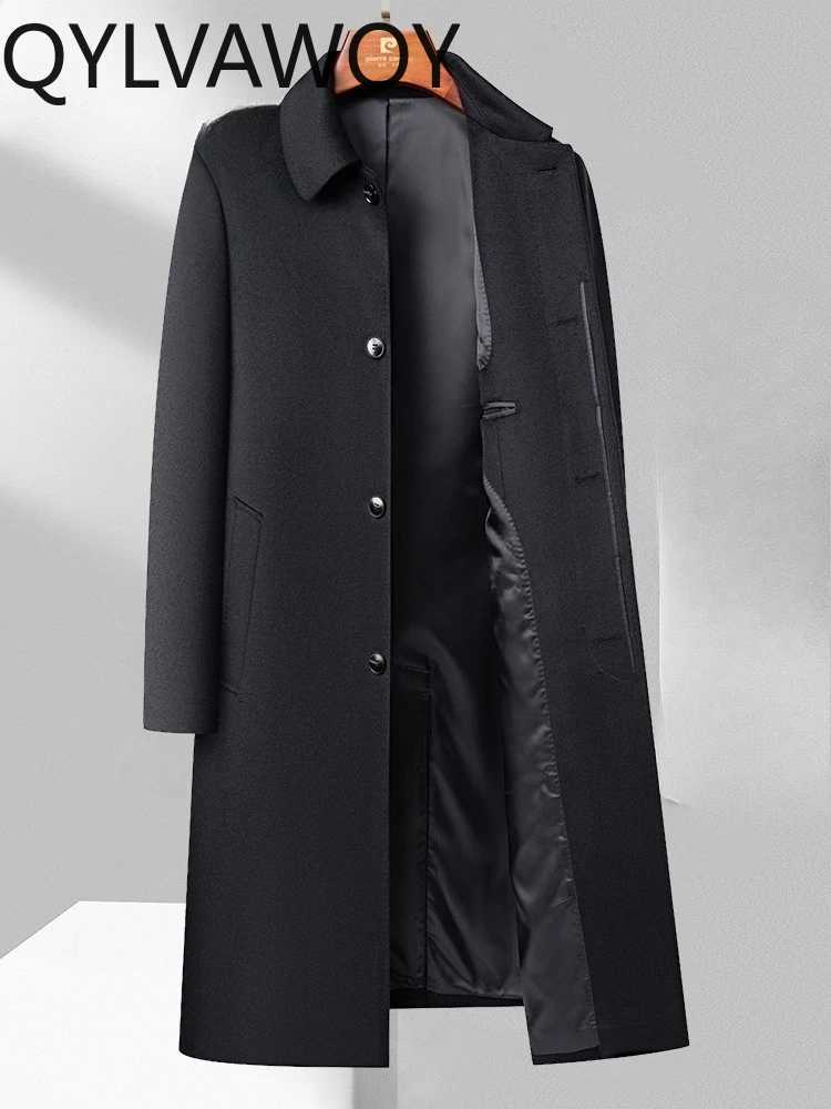 QYLVAWOY Spring Autumn Mens Wool Cashmere Coat MidLong KneeLength Trench MiddleAged Warm Stylish HighEnd Outerwear LJ2752T251025