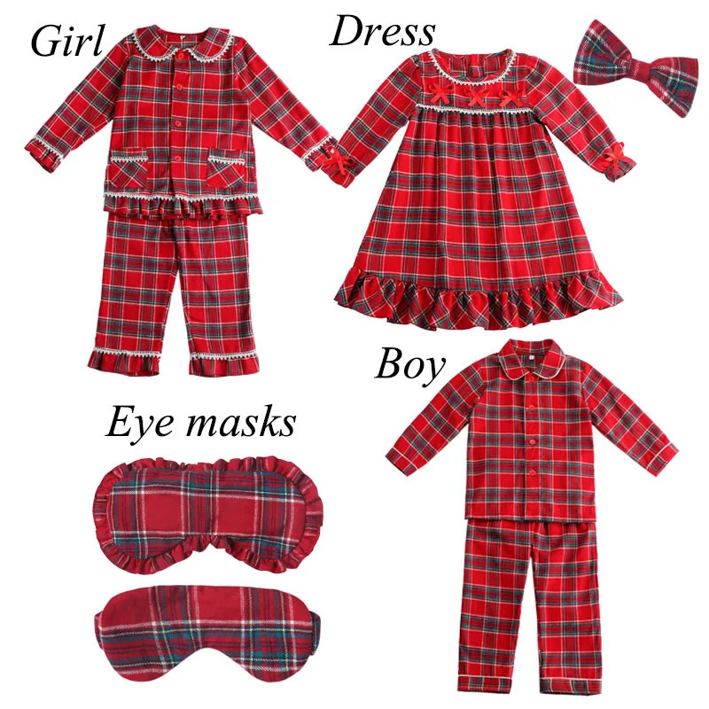 Mudbala Kids Girls Flannel Christmas Pajamas Red Checked Sibling Matching Winter Children Pyjamas Set 251023