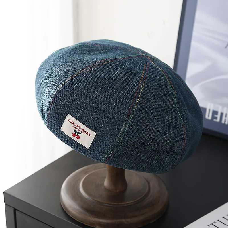 Beret Wens Hat Fashion ry Cloth Label Korean Style ed Denim Cloth Sweet Cute Painter Hat Fem Casual Y251025