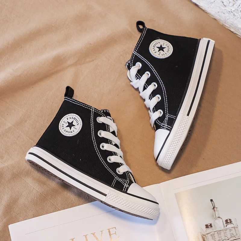 Childrens HighTop Canvas Shoes Soft Bottom Comfortable Nonslip Casual Shoes Summer Simple Solid Color LaceUp Canvas ShoesT251025