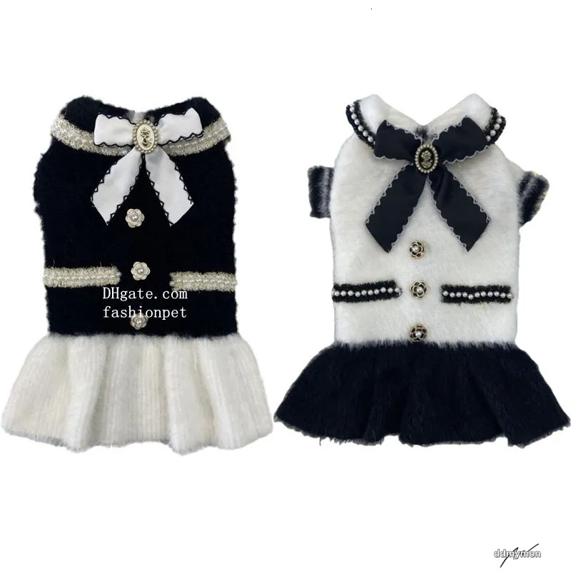 Sweater Dress With Bowtie, Mink Fur Fabric Dog Turtleneck Pullover Knitwear Puppy Girls Cold Weather Sweater, Suitable For Small Dogs Puppies M Y228 D
