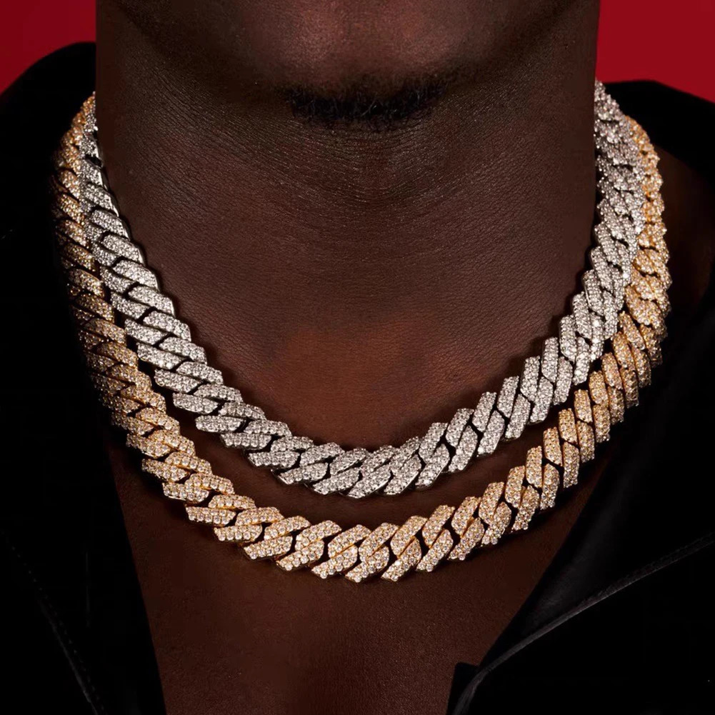 14 MM Prong Cuban Link Chain Necklace For Men Hip Hop Iced Out Bling Full Rhinestone Paved Necklace Rapper Female Jewelry 251013