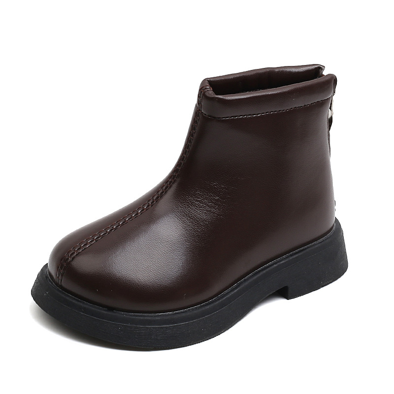 Girl Boots Design Kids Girls Ankle Boots Children Toddler Short Leather Boots Kidsnest Black Brown Color Side Zipper Sizes 22 - 31 K1184