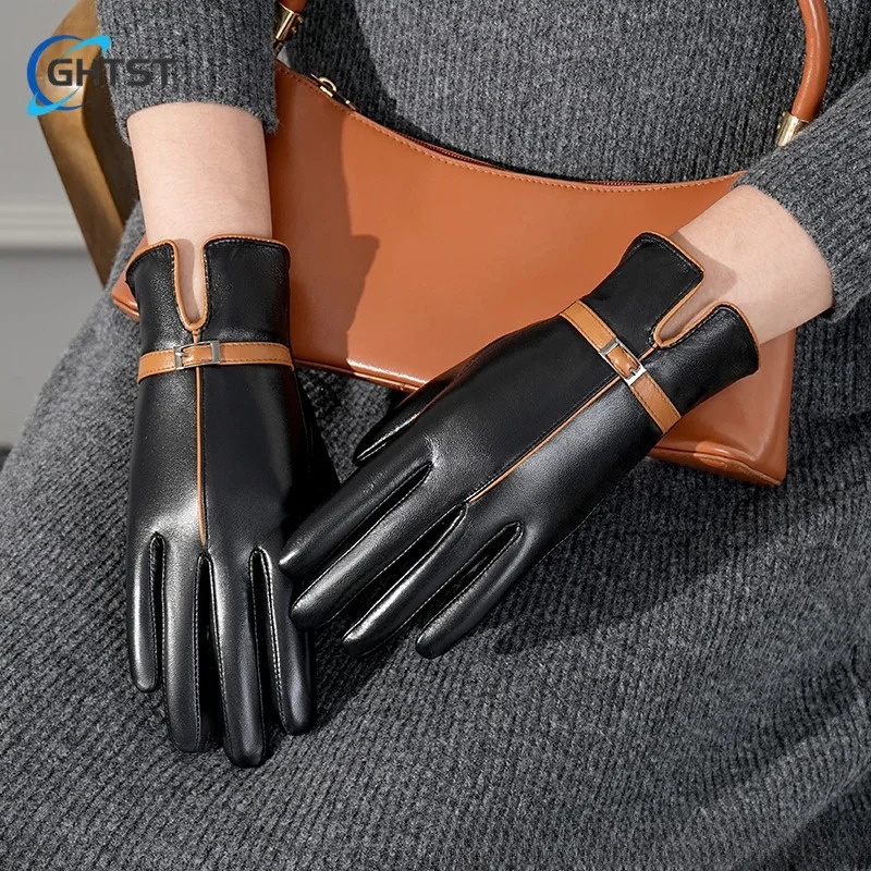 Korean Winter Warm Women Leather Gloves Outdoor Riding Driving with Wool Thickened AntiWind Cold Gloves Male 251023