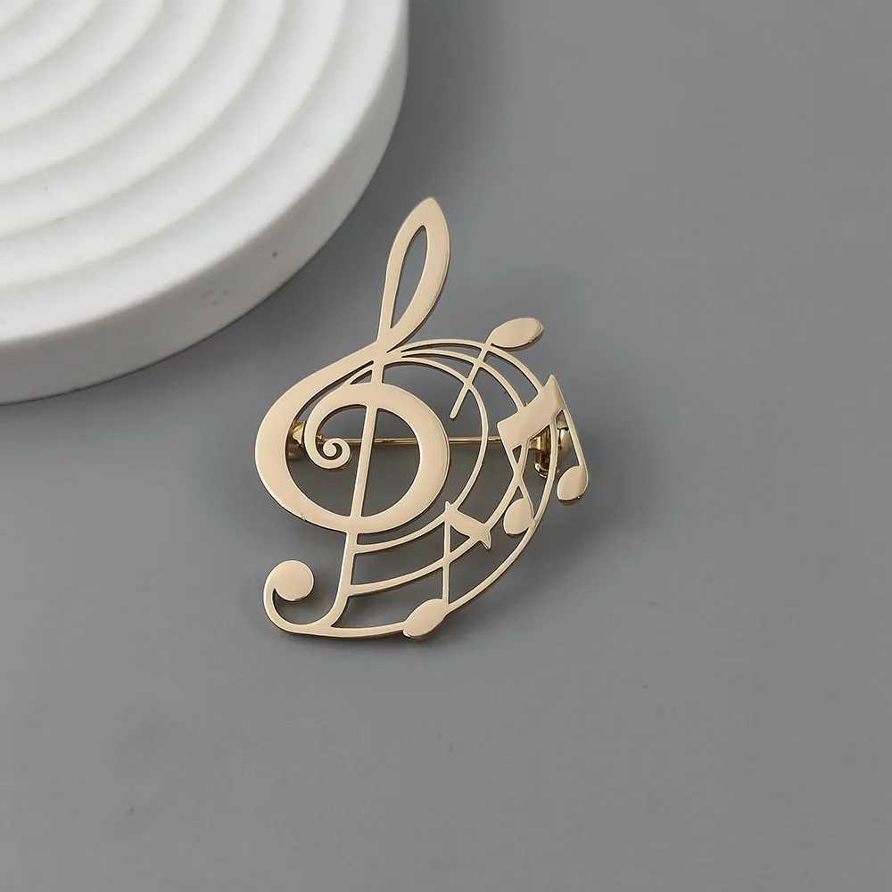 Fashion punk style hollow music symbol stainless steel goldplated 18K brooch black suit accessories wedding matching set J251115