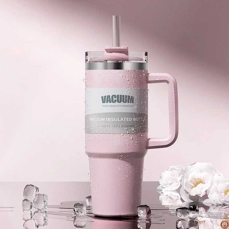 1200ml Metal Stainless Steel Insulated Tumbler with Hanlde Vacuum Portable Straw Cup Large Thermal Mug for Hot and Cold Coffee J251025