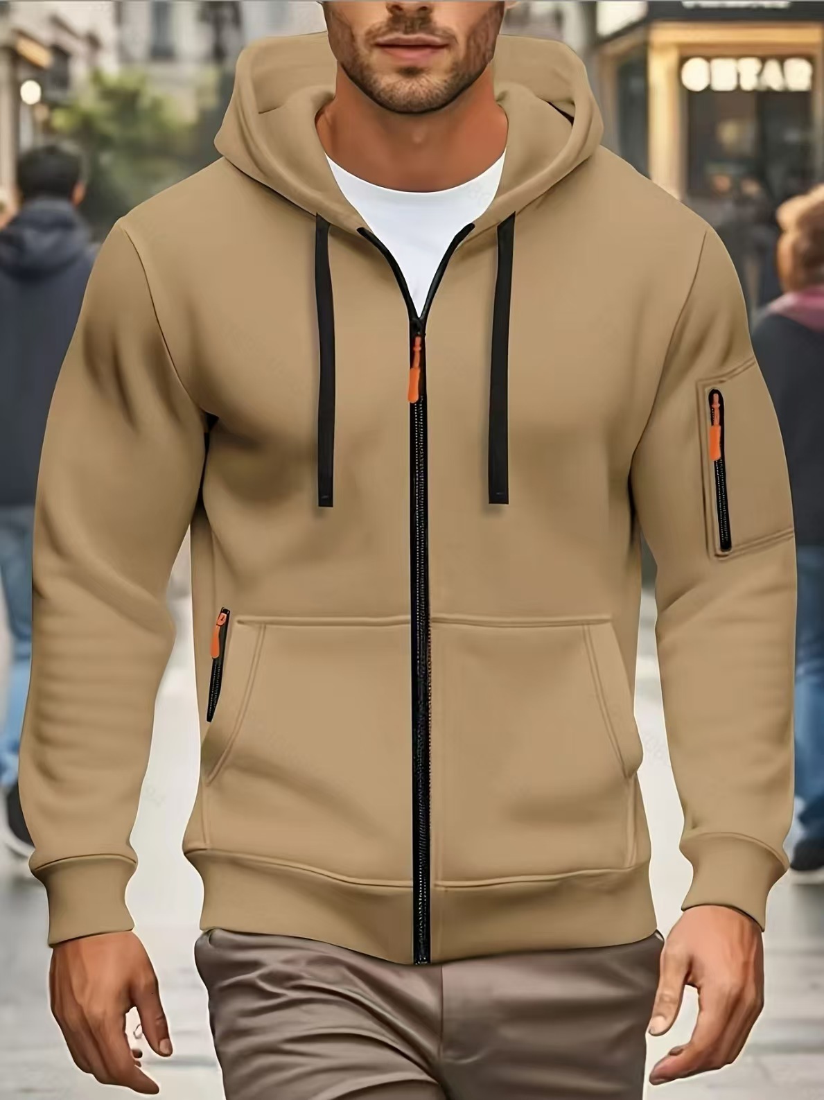 Men's Solid Color Hooded Sweatshirt 2025 Spring New Zipper Cardigan Jacket European Size Casual