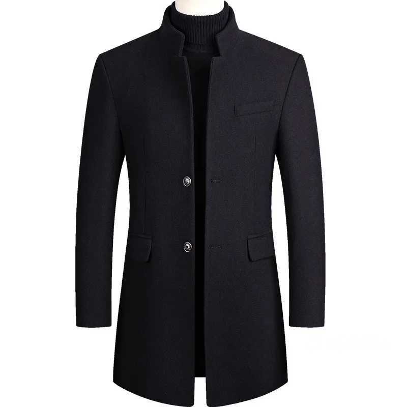New Winter Men Cashmere Woolen Blends Slim Trench Coats Long Warm Jackets High Quality Male Business Casual Trench Coats Size 4XT251025