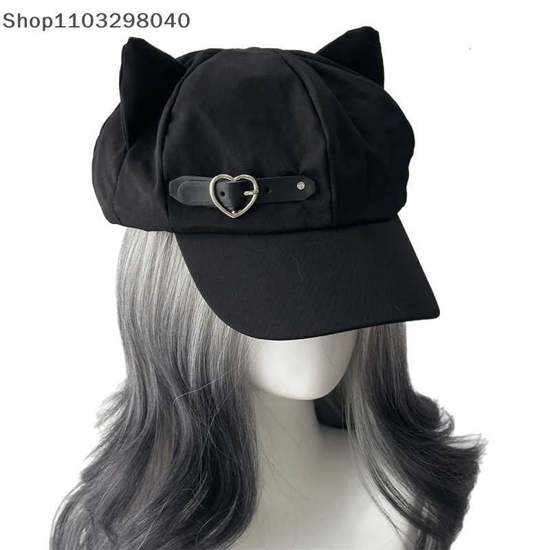 Handmade Wens HarajukuInspi Gothic Lolita Beret With Cat EarsY2K Aesthetic Steampunk Punk Style Zipper Sun Hat For Girls Y251025