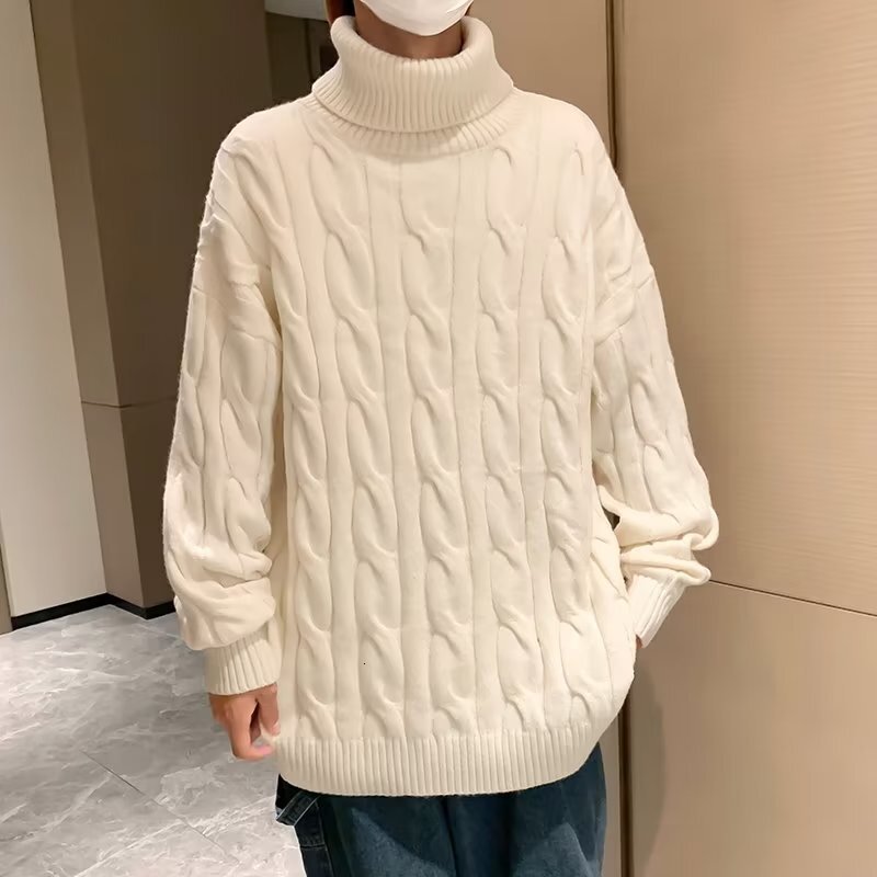 Twist Sweater For Men Youth Half Turtleneck Loose Designer Sweater Thickened Knit Sweater For Couples Solid Color Spring And Autumn