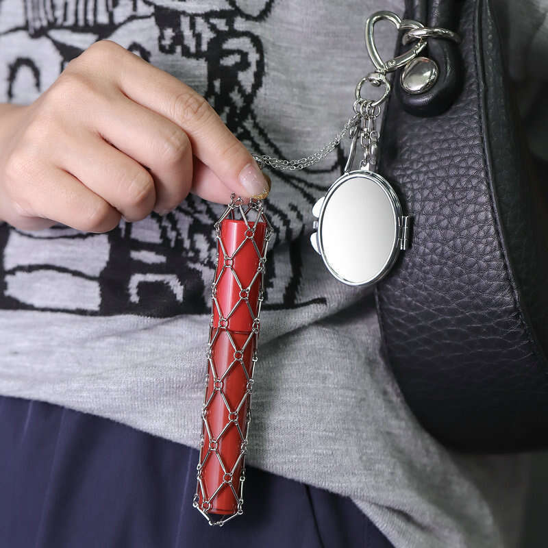 Fashion Simple Metal Stainless Steel Pendant Korean Style Keychain Lipstick Mesh Bag