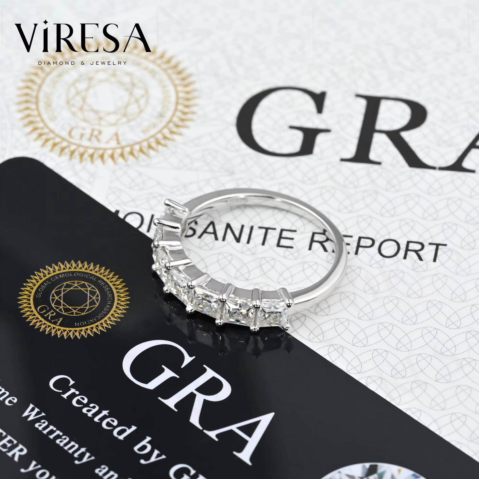 Luxury S925 Sterling Silver Ring Jewelry 35mmm Princess Cut Eternity Synthetic Moissanite Diamond Silver Women Ring
