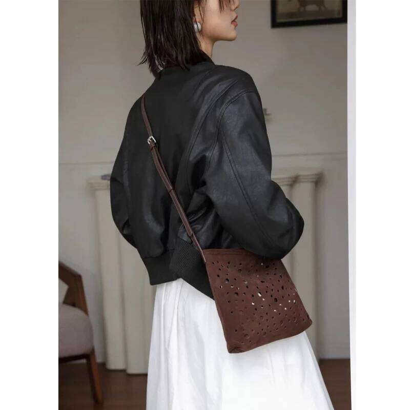 Suede Genuine Leather Women Small Composite Crossbody Vintage Hollow Out Single Shoulder Bags Niche Design Soft Purses Suotong1025