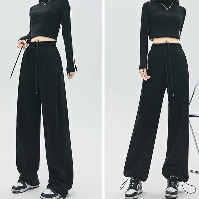 Autumn Winter Thick Plush Sports Pants Women 2025 Elastic High Waist Warm Sweatpants Woman Thicken Wide Leg Casual Pants FemaleT251025