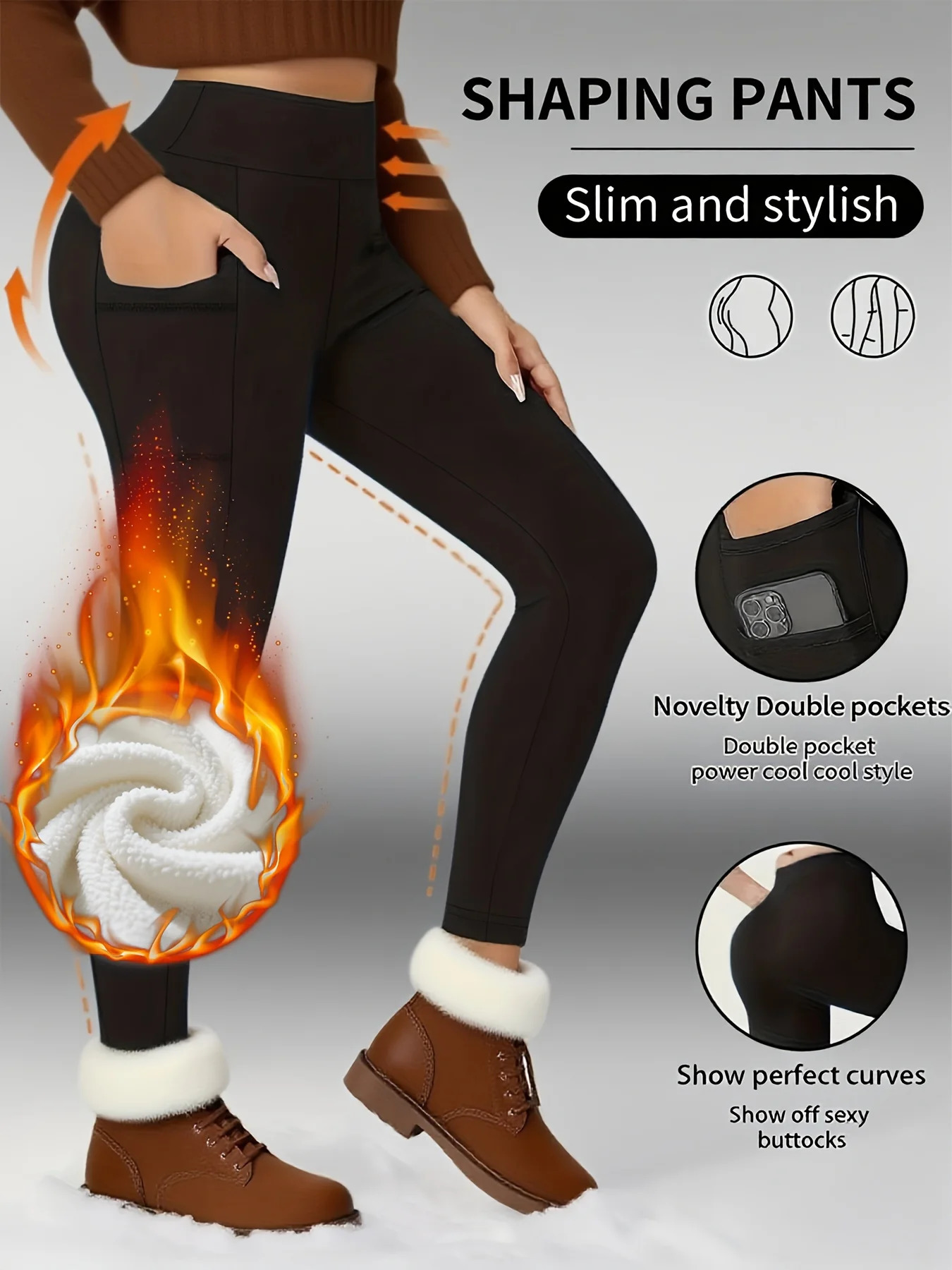 Super warm winter with pocket womens tight fitting elastic high waisted cold resistant tight pants casual classic pants 251018