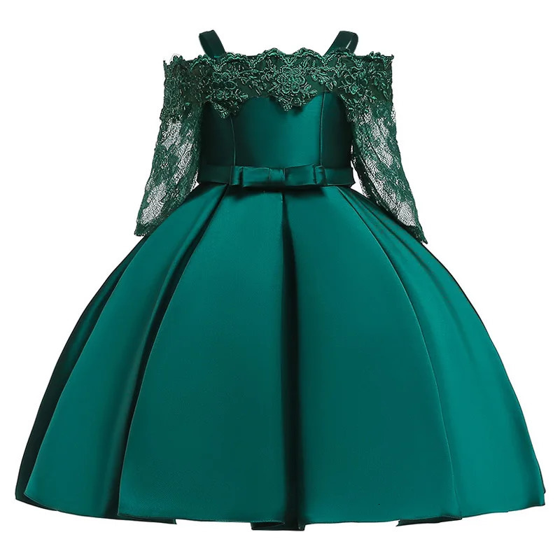 Green Christmas Dress For Girls Children Costume Elegant Kids Princess Party Dresses Lace Half Sleeve Girl Wedding Prom Gown 251023