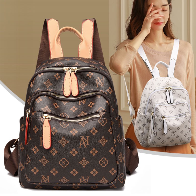 Luxury Backpack 2025 New Soft PU Leather Backpack Monogram Print Large Capacity Travel Backpack Multi-functional Daypack