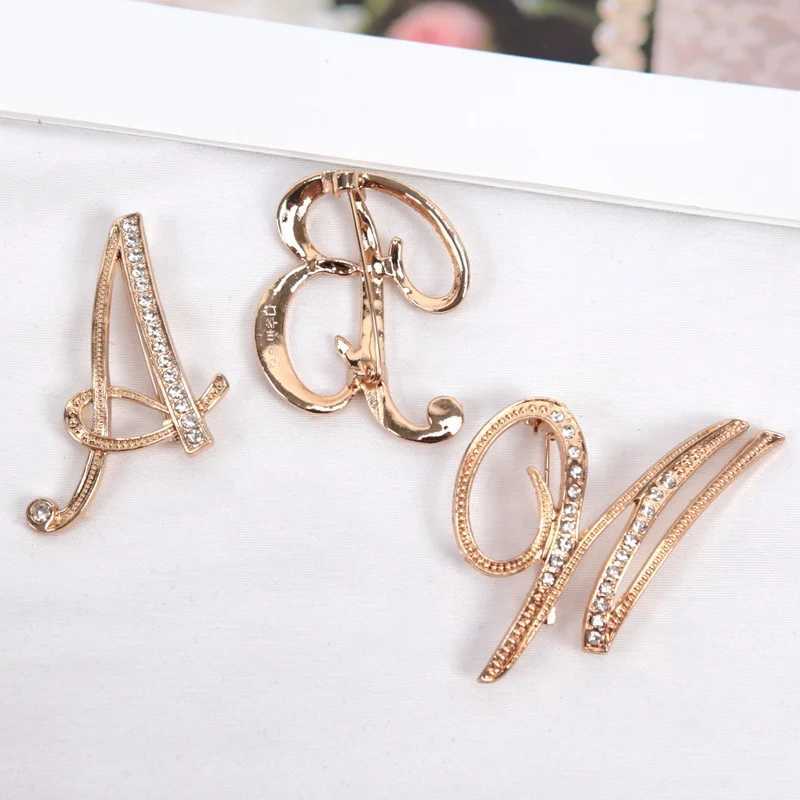 Fashion Women Rhinestone Brooch AZ English Letter Gold Color Metal Pins Crystal Alphabet Jewelry Shirt Clothes Accessories Gift J251115