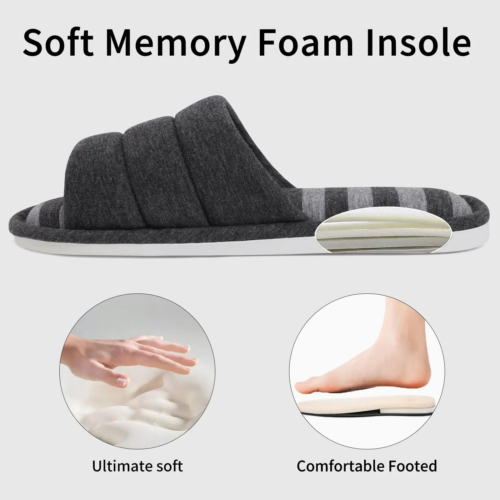 Goosecret Indoor Soft Cotton Slippers For Women Men Open Toe House Slippers Bedroom Slides Breathable Memory Foam Flat Shoes 251023