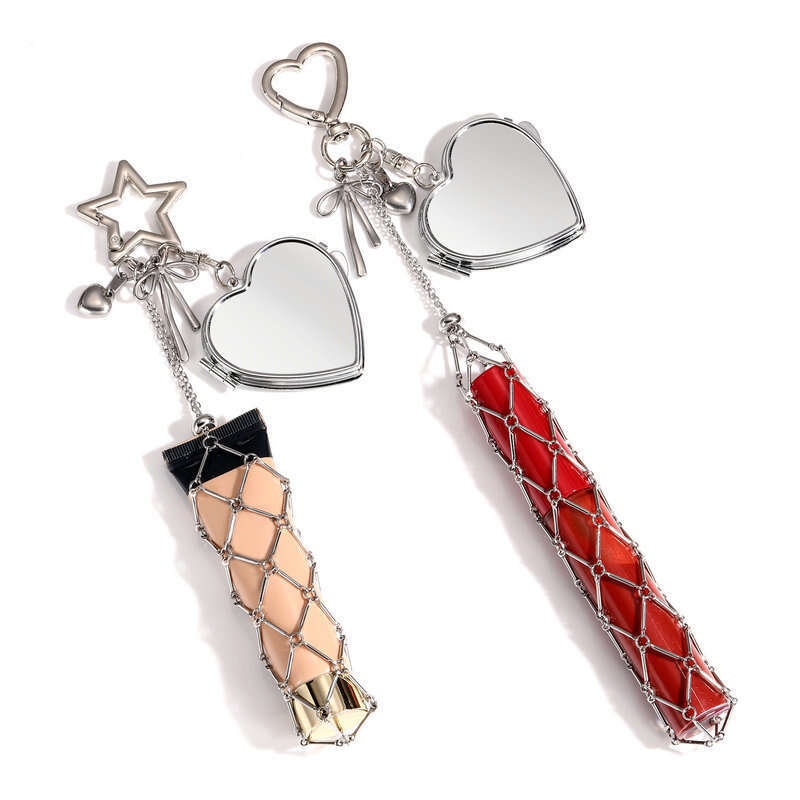 Fashion Simple Metal Stainless Steel Pendant Korean Style Keychain Lipstick Mesh Bag