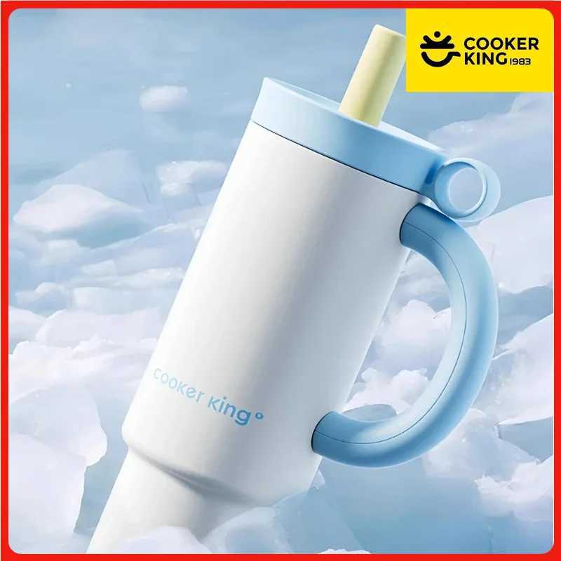 COOKER KING 1050ml Hot Water Bottle Straw Thermos Cup with Handle Stainless Steel Insulated Tumbler Large Capacity Leakproof J251025
