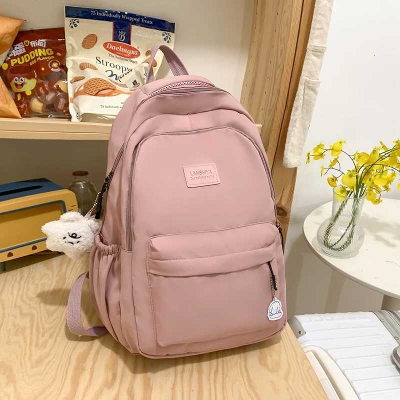 Large Capacity Solid Color Backpack for High School Students Simple Black Travel Backpack for Middle School Students W251025