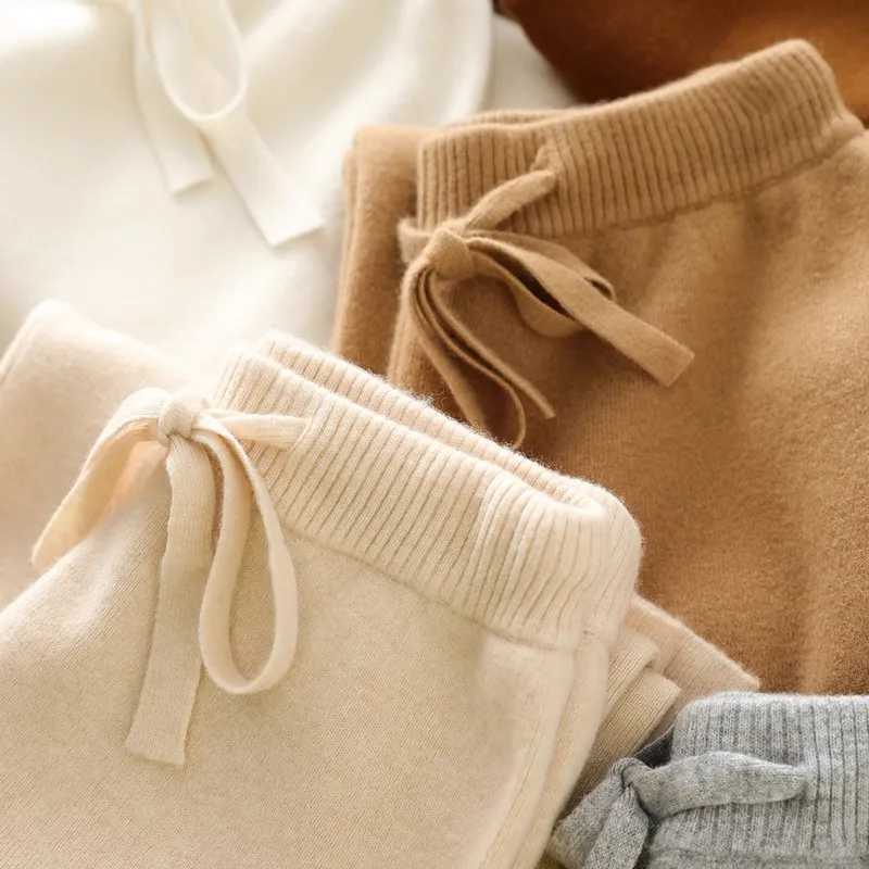 High Waist Fine Wool WideLeg Pants Womens Temperament Mop Pants Outer Wear Draping Effect Soft Glutinous Knitted TrousersT251025