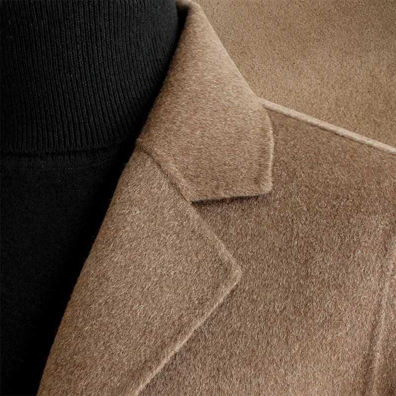 Autumn Winter Doublesided Cashmere Coat Mens Mid Long Gray Wool Woolen Jacket Offseason Highend Suit Business Trench OutwearT251025