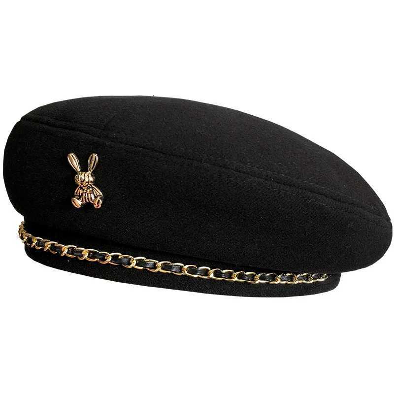 Sweet cool metal chain beret fem British retro star anise hat autumn and winter Korean version fashion bud painter hat tide Y251025